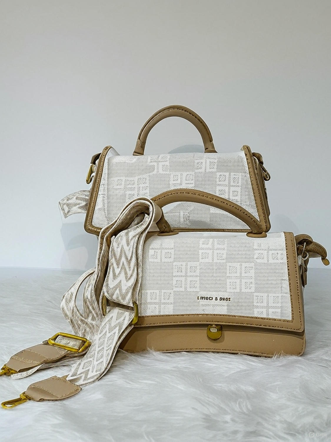 Beige Monogram Satchel